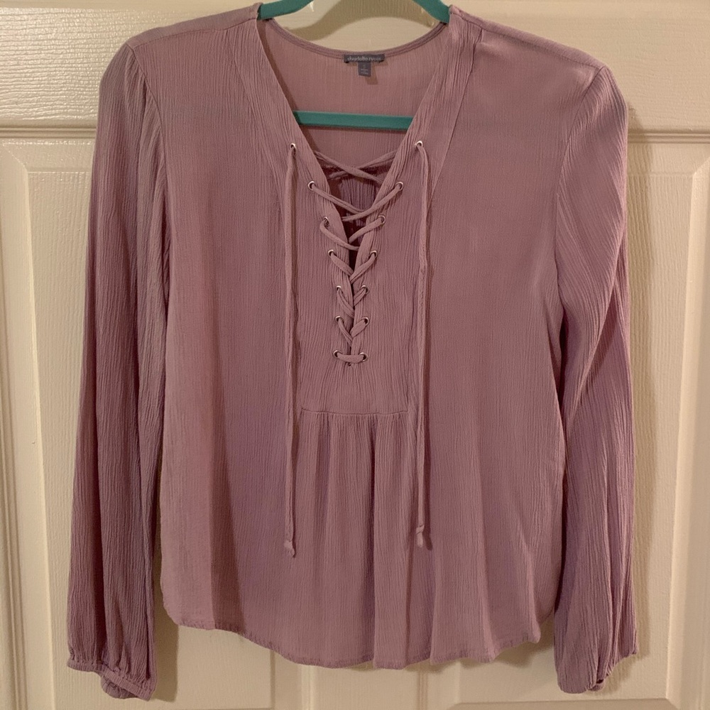 Flowy lace up long sleeve blouse